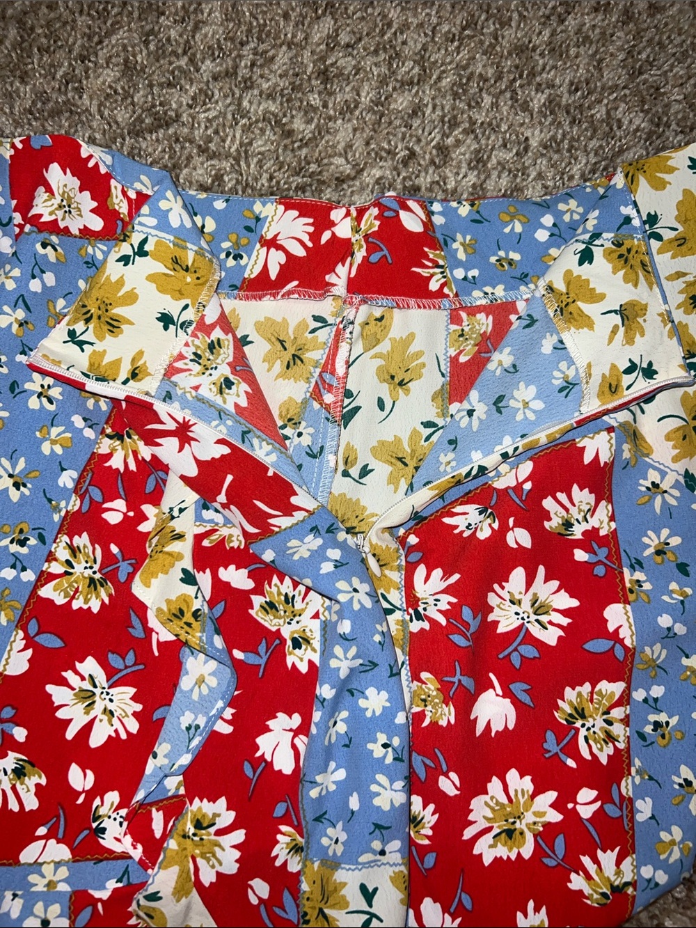 Love & Harmony Patchwork Ruffle Shorts with Feminine Hem! Red, Blue & Yellow - Picture 6 of 14